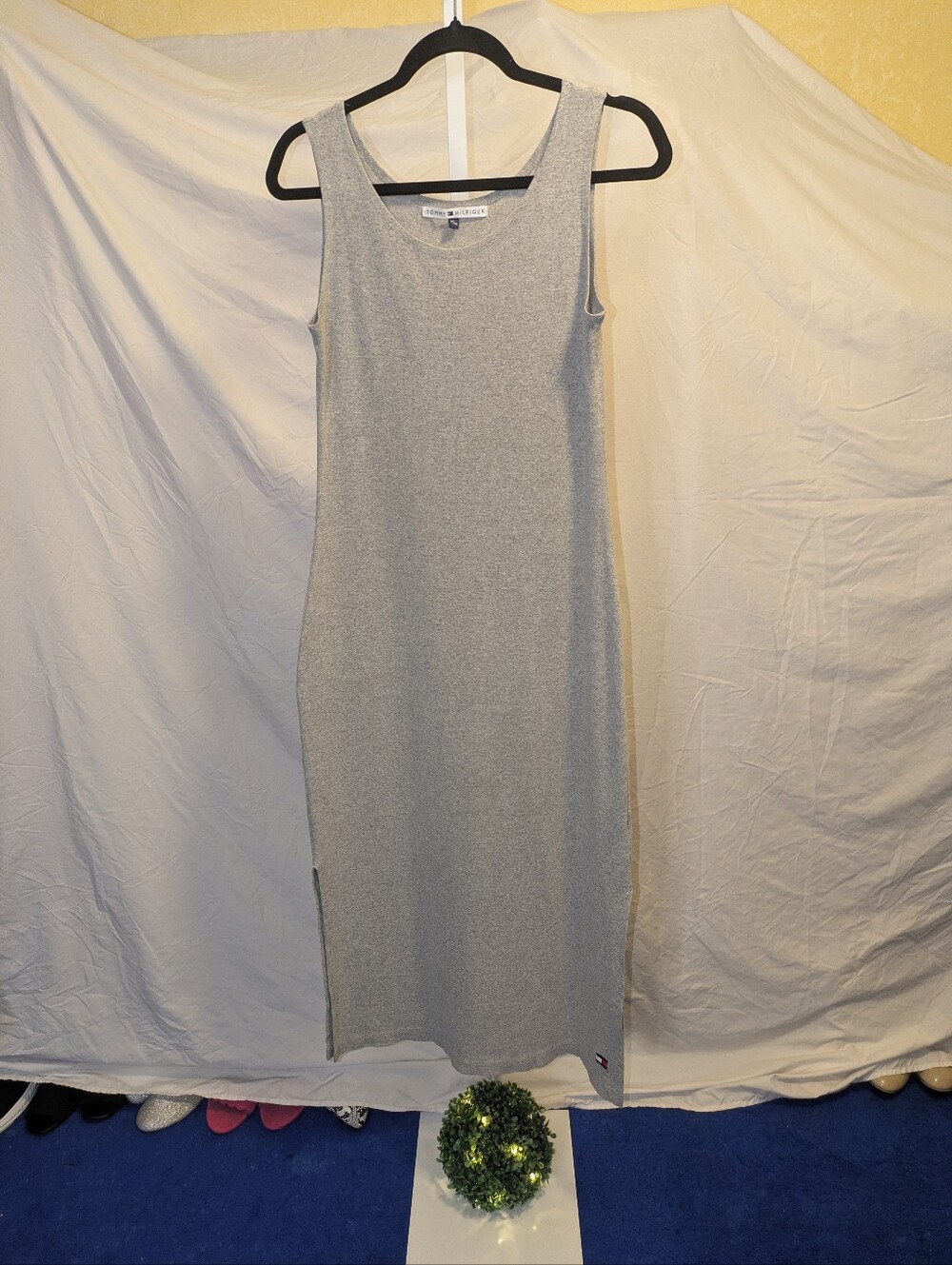 Tommy Hilfiger Grey Cotton Tank Midi Dress Side Slits Size M